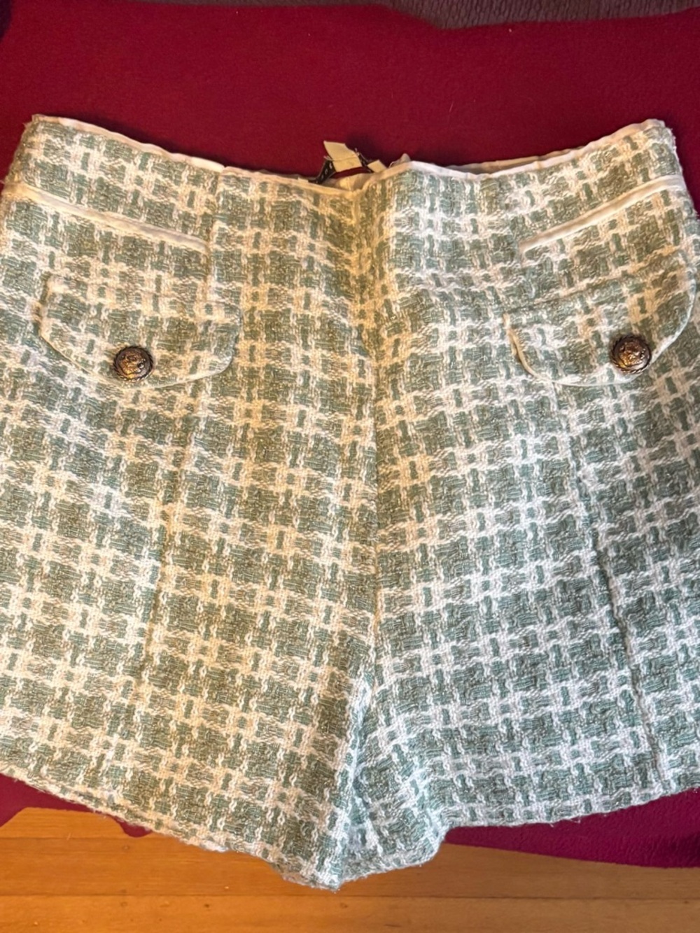 Haute Monde Green and White Tweed Bermuda Shorts